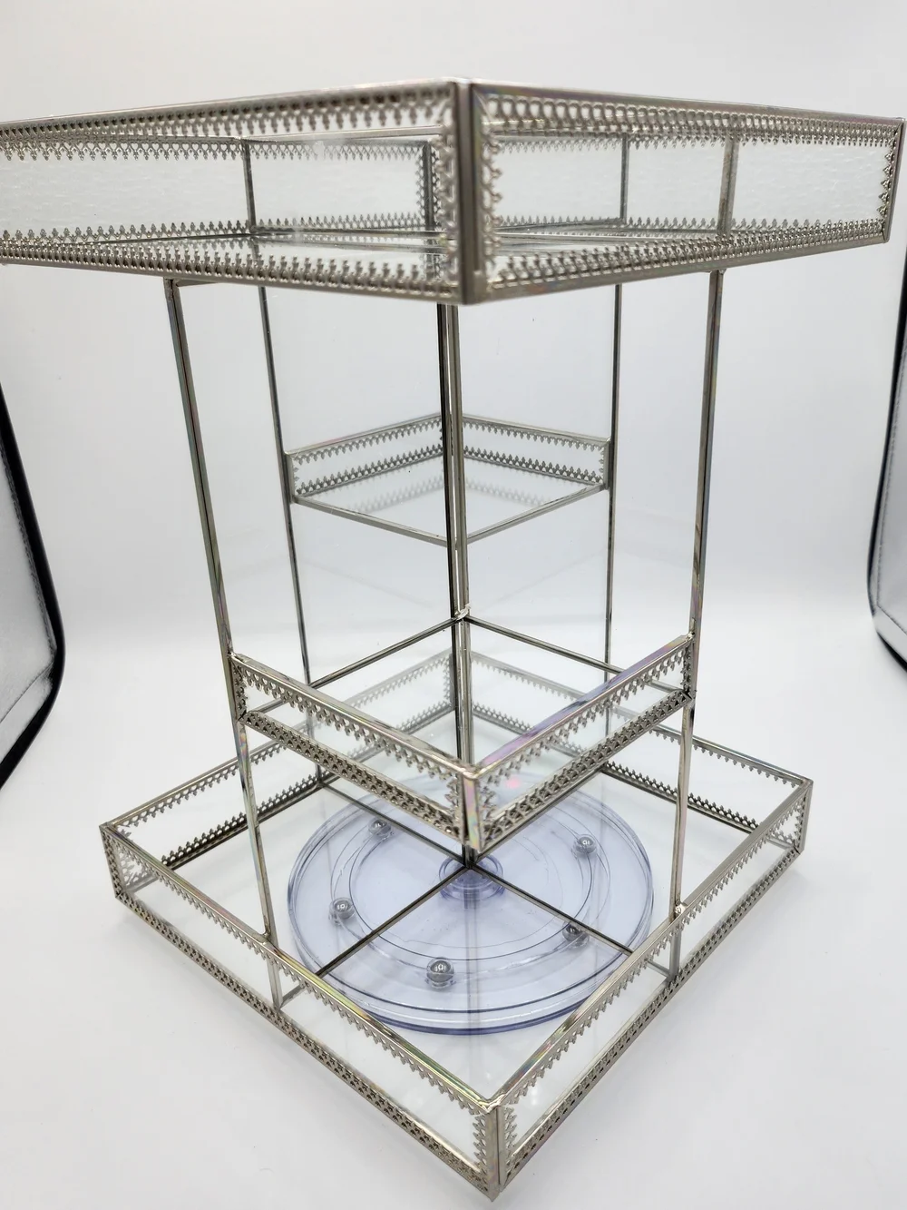 Plastic and Brass 3-Tier Rotating Beauty Organizer - New